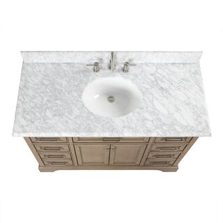 Home Decorators Collection Windlowe 49 in. W x 22 in. D Bath Vanity in Almond Taupe with Carrara Marble Vanity Top in White with White Sink 15101-VS49C-AT