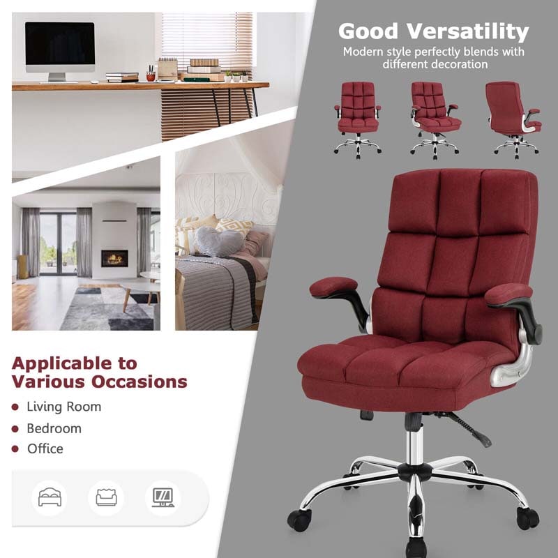 Linen Fabric Thick Padding Big & Tall Executive Office Chair with Flip-up Armrest, Swivel High Back Computer Desk Chair