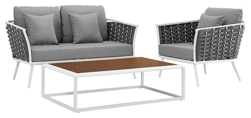 Stance 3 Piece Outdoor Patio Aluminum Sectional Sofa Set   Midcentury   Outdoor Lounge Sets   by Homesquare  Houzz