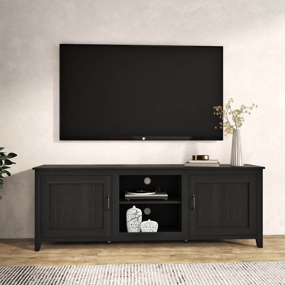 Traditional Wooden Multifunctional TV Stand with 2 Open Compartments Cabinet   2 Cabinet with Door  TV Cabinet for Living Room