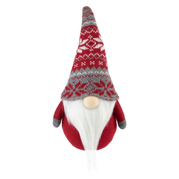 Red And Gray Standing Gnome With Nordic Hat Christmas Decoration