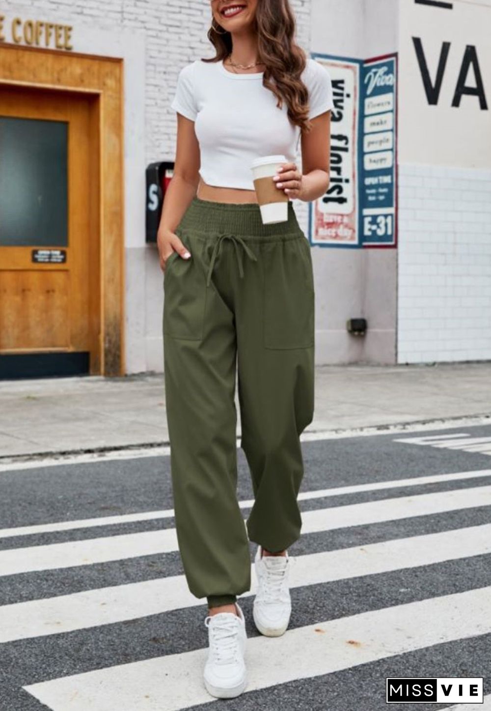 Shirred Waist Jogger Pants