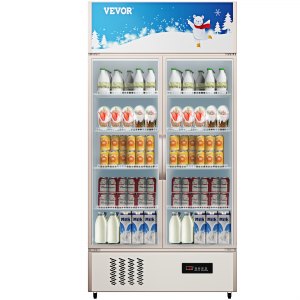 VEVOR Commercial Refrigerator，Display Fridge Upright Beverage Cooler， Glass Door with LED Light for Home， Store， Gym or Office， (23 cu.ft. Double Swing Door)