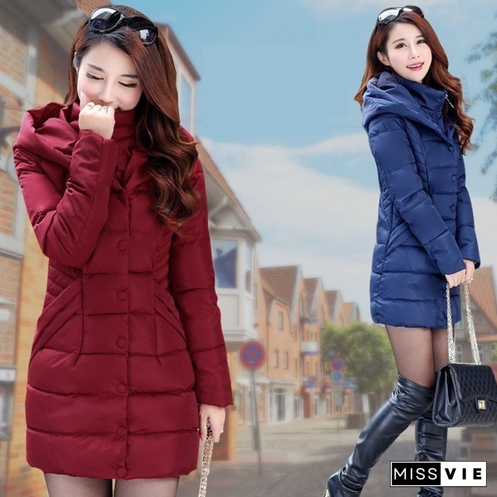 Fashion Women Winter Warm Long Jacket Thick Cotton Padded Jacket Trim Down Jacket Puffer Coat