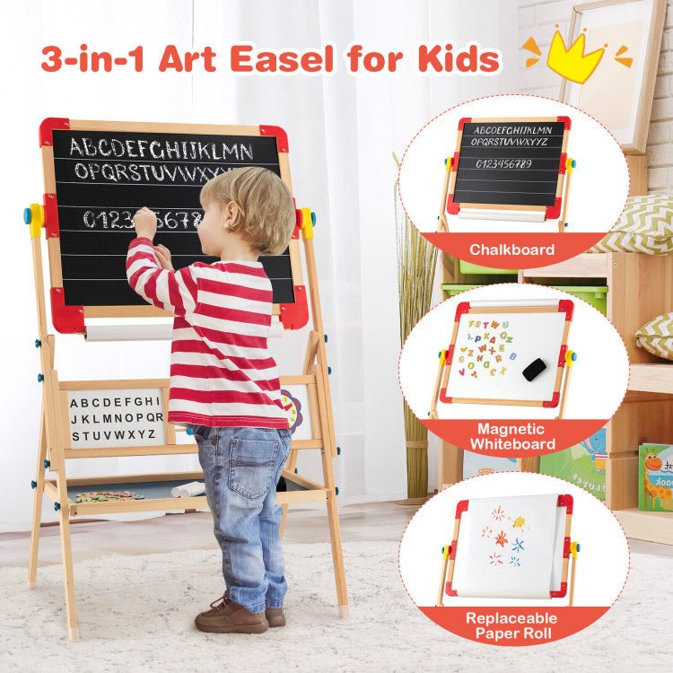 Best 3-In-1 Kids Wooden Art Easel Chalkboard With Drawing Paper Roll