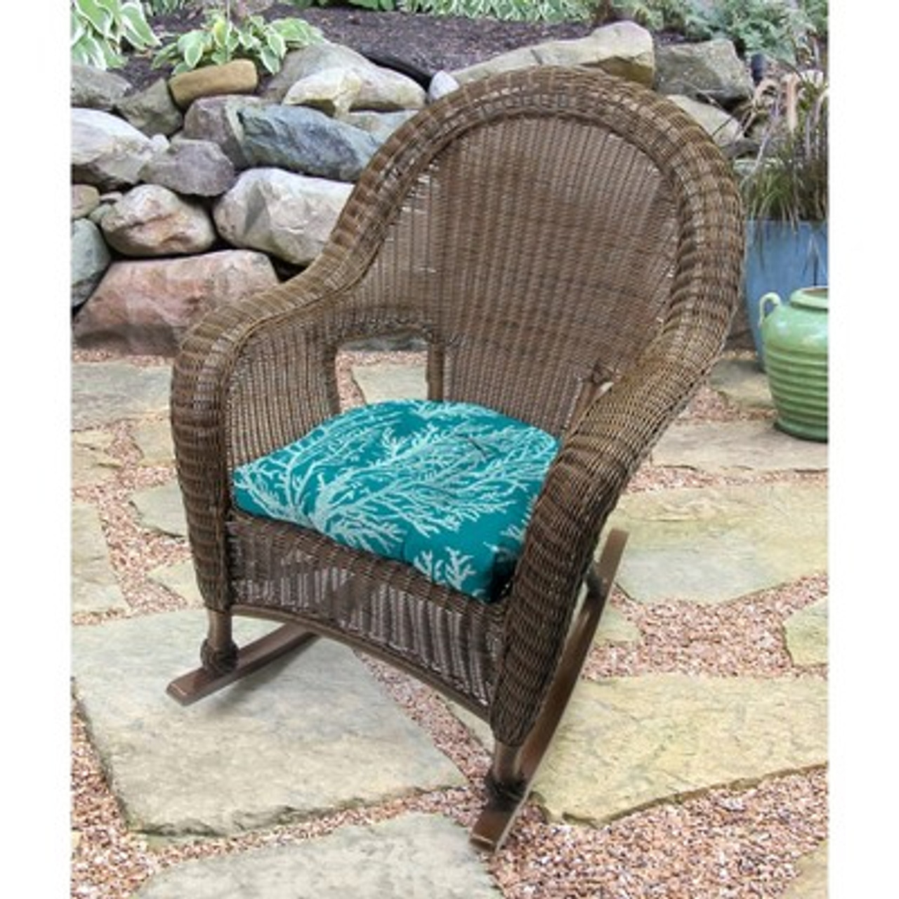 Outdoor Set Of 2 18 x 18 x 4 Wicker Chair Cushions In Seacoral Turquoise - Jordan Manufacturing