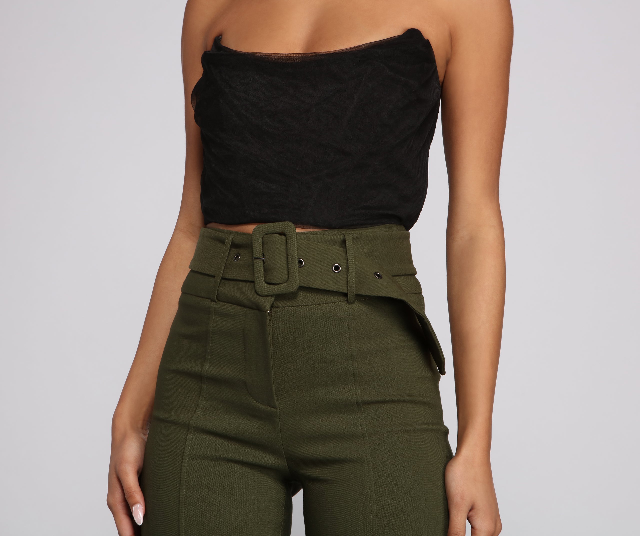 High Waist Belted Skinny Pants