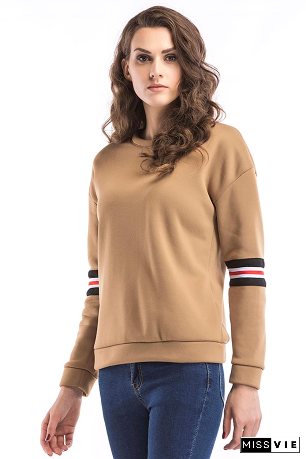 Contrast Striped Side Letter Embroidered Sweatshirt