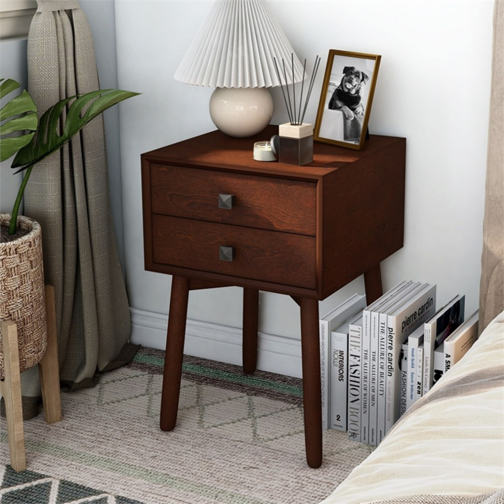 Furniture of America Alto Mid Century Wood 2 Drawer Side Table in Light Oak   Midcentury   Side Tables And End Tables   by Homesquare  Houzz