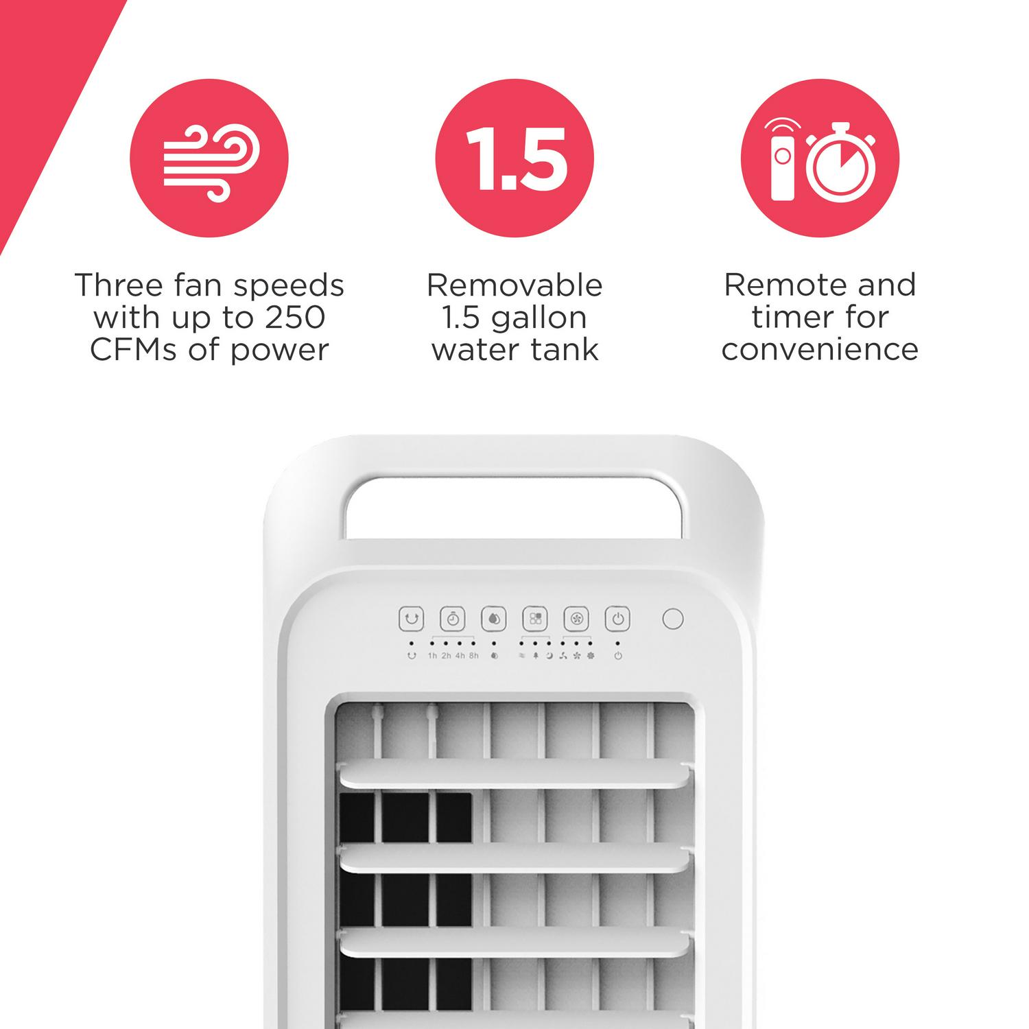 Frigidaire Personal Evaporative Air Cooler and Fan with Removable Water Tank， 3 Fan Settings， EC100WF