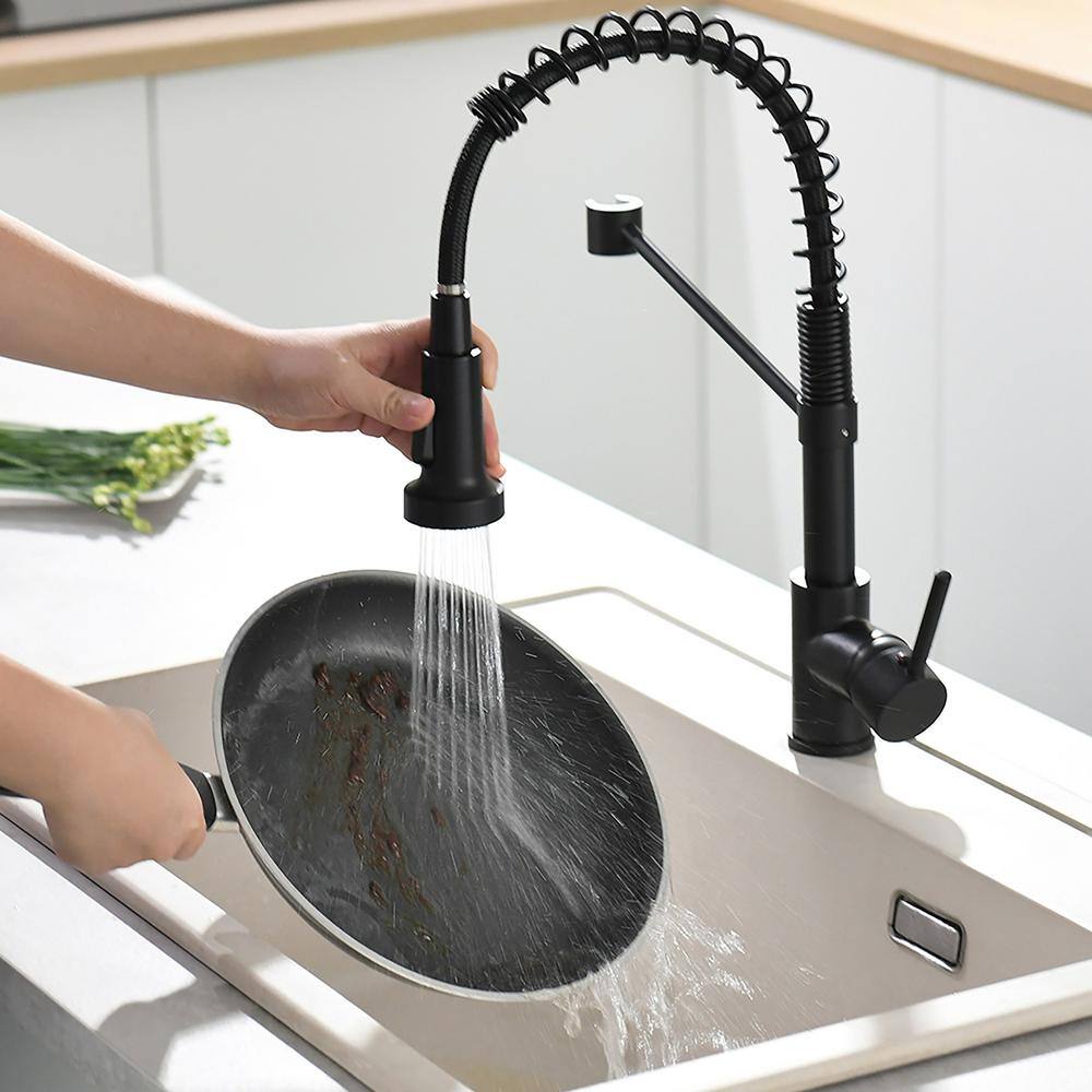 Single Handle Gooseneck Pull Down Sprayer Kitchen Faucet with Dual Function Sprayhead in Matte Black MD-AL125533B