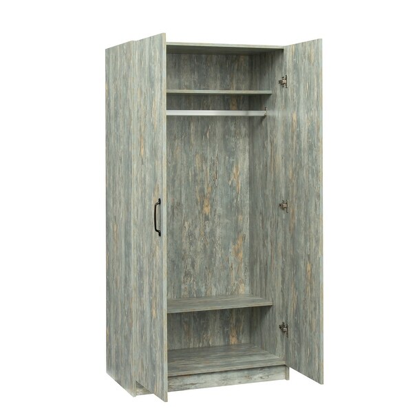 High Wardrobe And Kitchen Cabinet With 2 Doors and 1 Clothes Rail， Grey，Textured Veneer - - 37891407