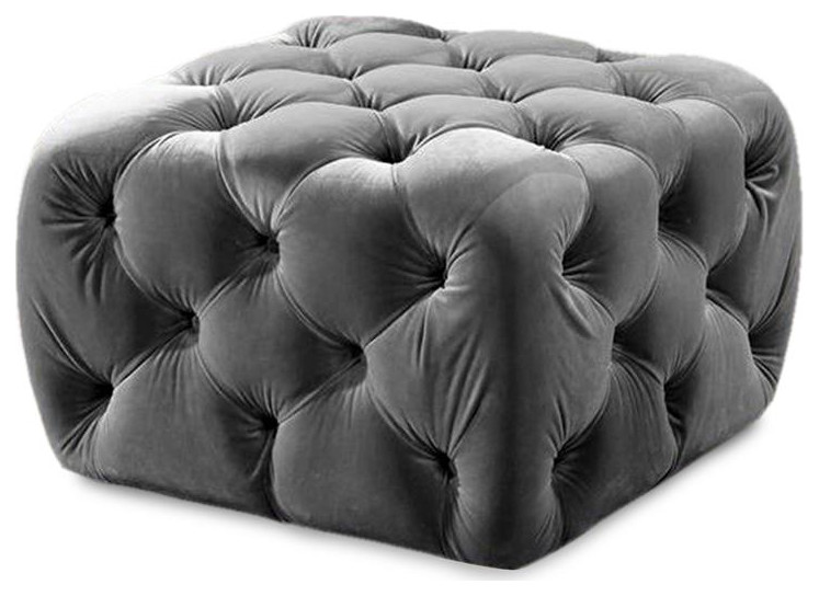 Uptown Modern Square Velvet Tufted Ottoman with Foam Padding in Gray   Contemporary   Footstools And Ottomans   by Homesquare  Houzz