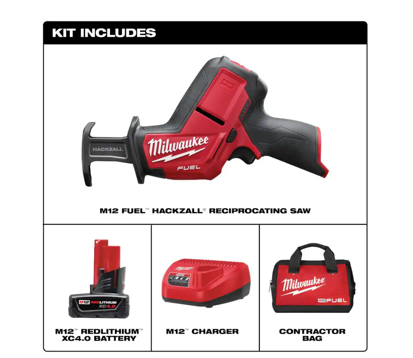 Milwaukee 2520-21XC M12 FUEL 12V Lithium-Ion Brushless Cordless HACKZALL Reciprocating Saw Kit w/ One 4.0Ah Batteries Charger and Tool Bag