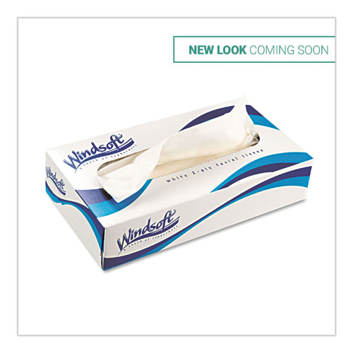 Windsoft Facial Tissue | 2 Ply， White， Flat Pop-Up Box， 100 Sheets