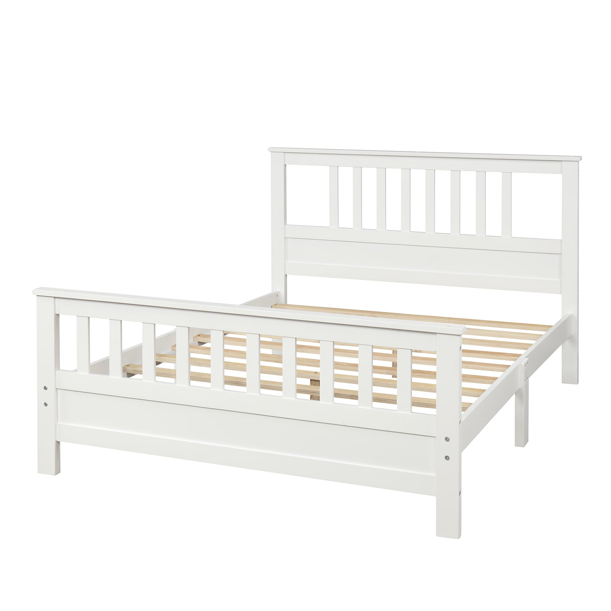 Wood Platform Bed with Headboard, Full Size for Kids (White)