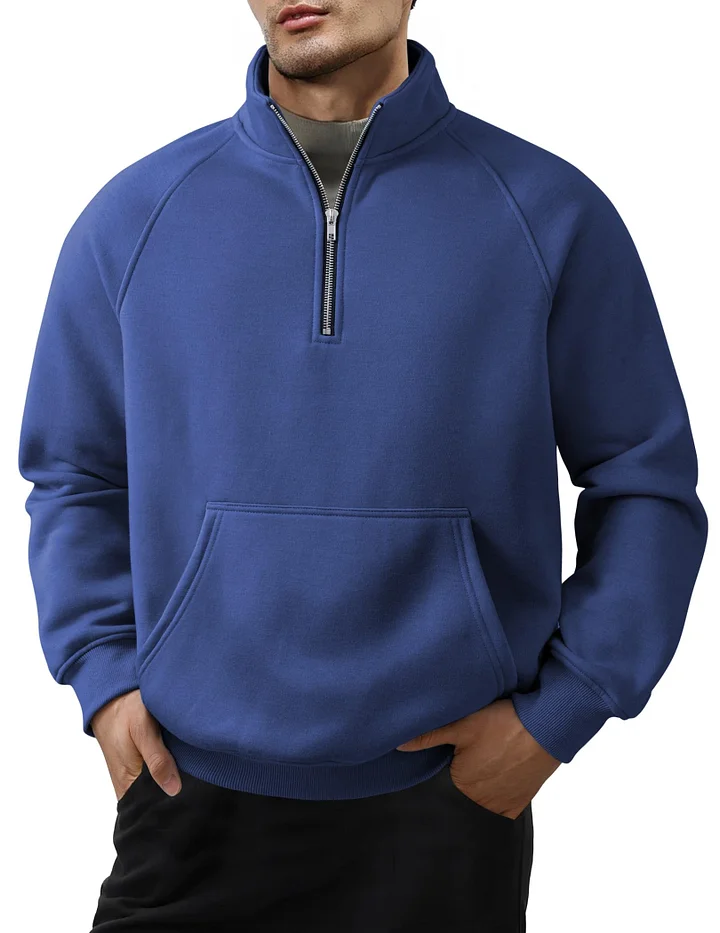 Men's Quarter Zip Casual Fleece Cotton Pullover Sweater