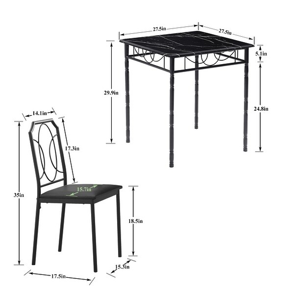 3-Piece Dining Table Set with 2 Chairs for Home Kitchen Breakfast Nook