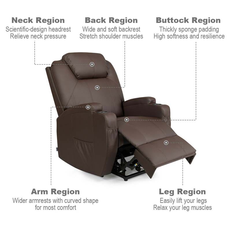 Heated Power Lift Recliner, Elderly Lift Chair, Leather Massage Recliner Sofa with 8 Vibrating Massage Nodes, 3 Side Pockets, 2 Cup Holders