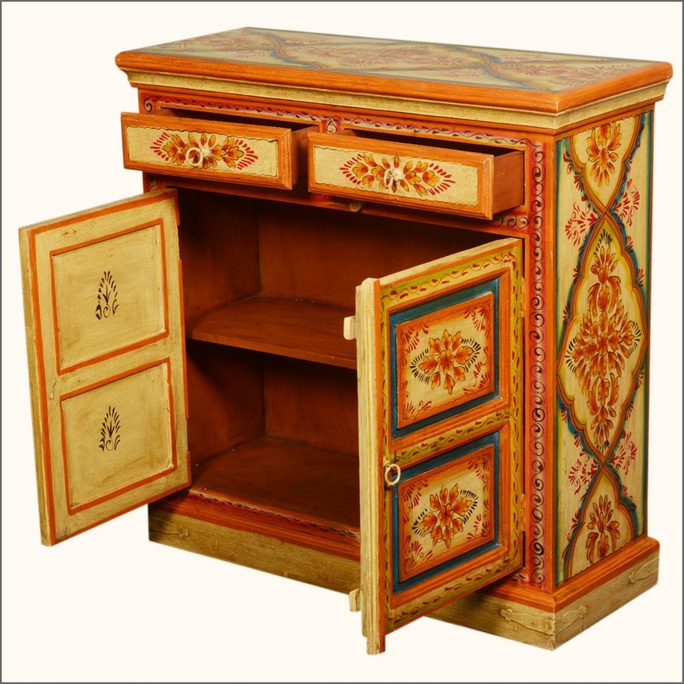 Golden Sun Garden Mango Wood Hand Painted 2 Drawer Storage Cabinet   Tropical   Accent Chests And Cabinets   by Sierra Living Concepts Inc  Houzz