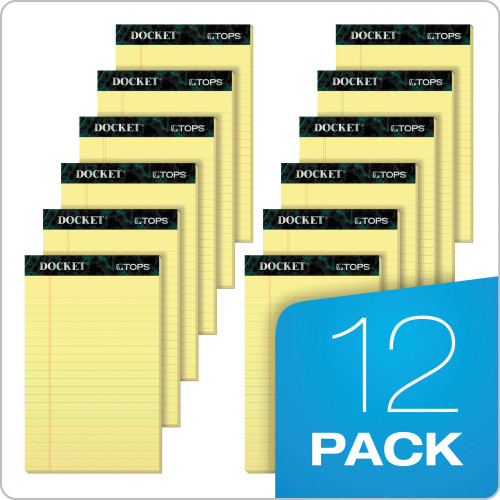 TOPS Docket Ruled Perforated Pads， Narrow Rule， 5 x 8， Canary， 50 Sheets， 12/Pack (63350)