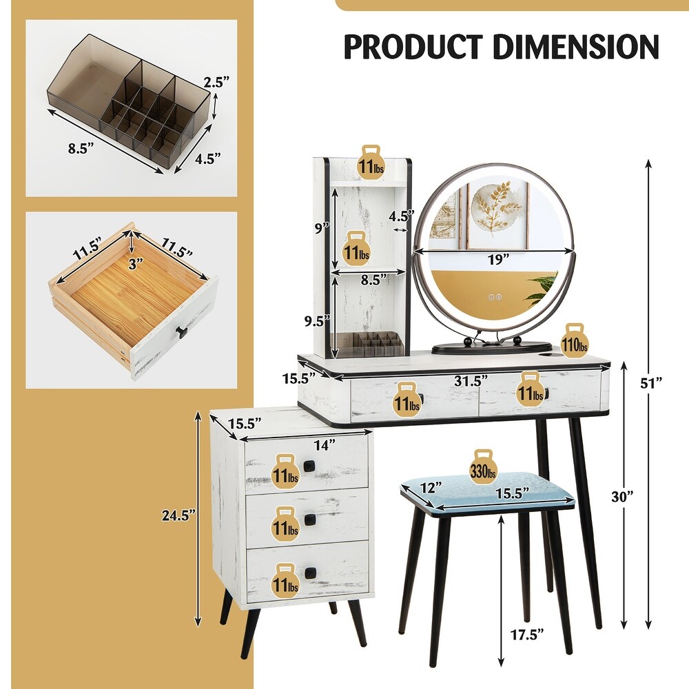 Costway Vanity Makeup Table Set 3 Color Dimmable Human Body Induction   See Details