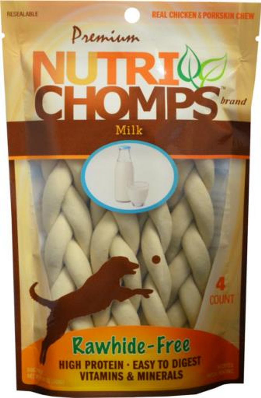 NutriChomps Milk Flavor Braids Dog Chews， 6 in， 4 ct.