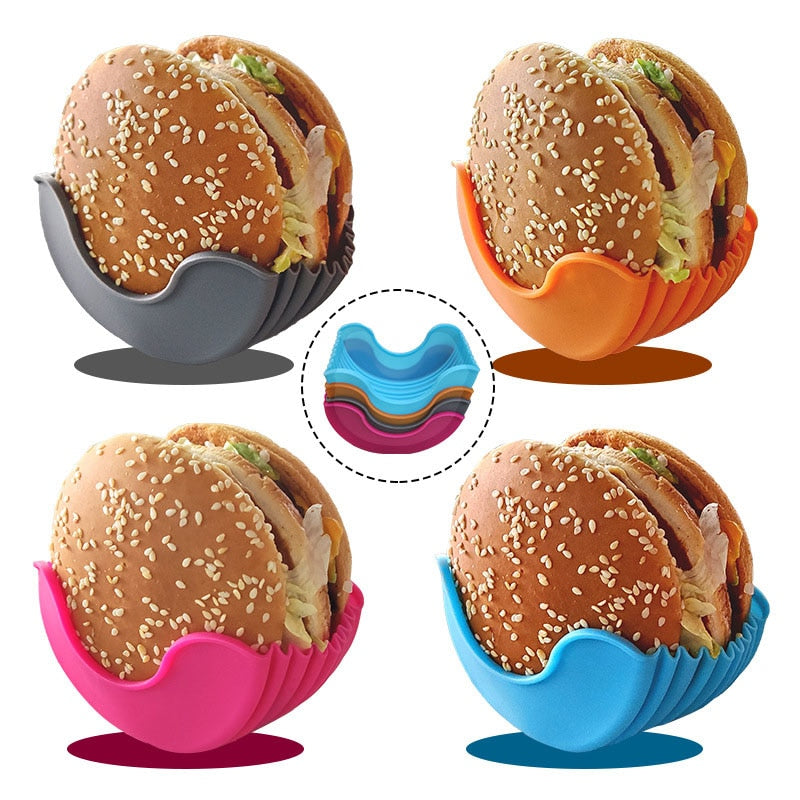 Burger Holders Reusable Anti-dirty Hands Silica Gel Sandwiches Holder Box Beef Press Patty Melt Hamburger Bun Shell Kitchen Tool