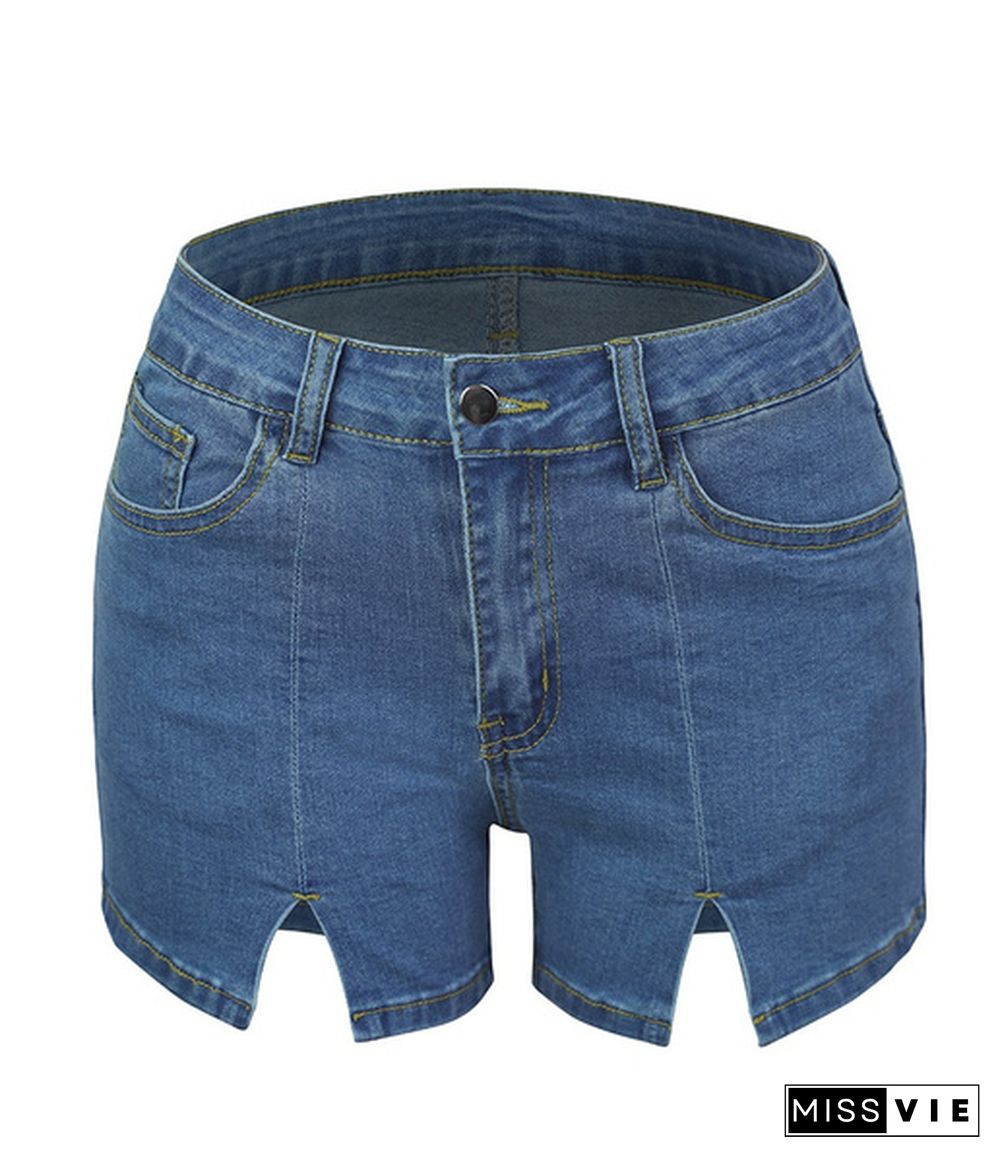 Women Summer High Waist Denim Jeans Shorts Skinny Stretch Split Jean Short Pants S-2XL