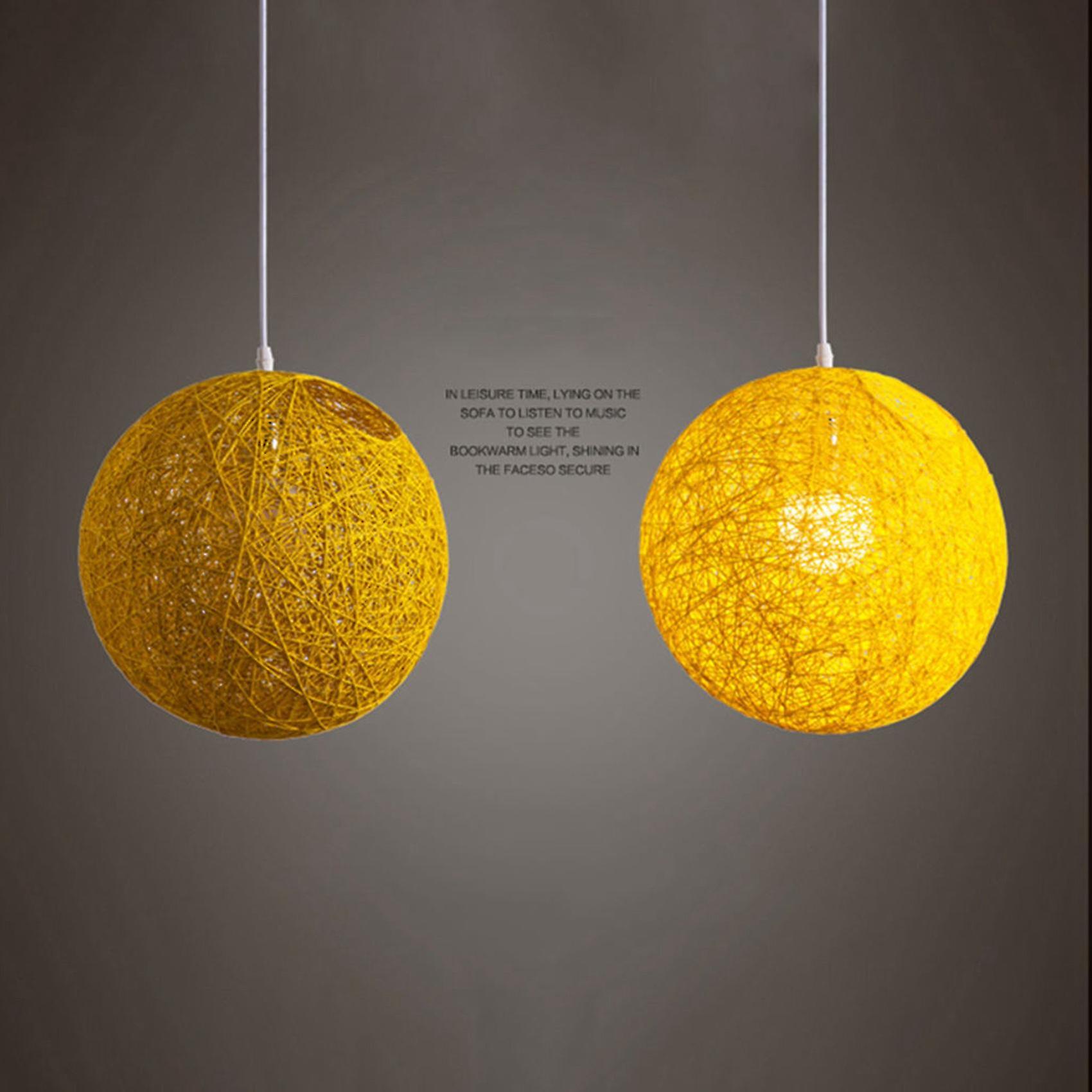 3x Yellow Bamboo， Rattan And Hemp Ball Chandelier Individual Creativity Spherical Rattan Nest Lamps