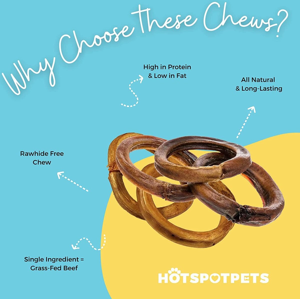 HOTSPOT PETS 3-4-inch Beef Bully Stick Rings Chews Dog Treats