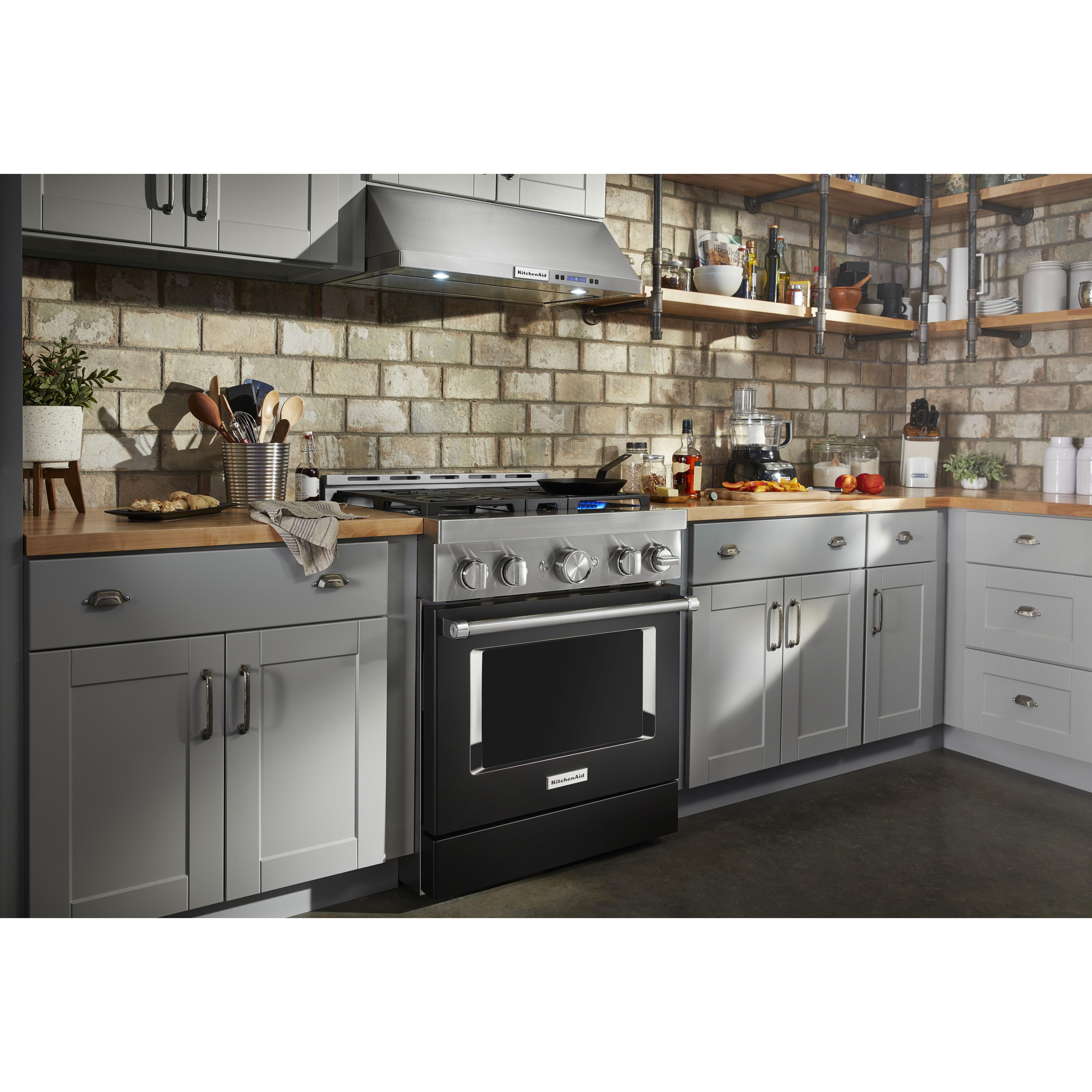 KitchenAid 30-inch Freestanding Gas Range with Even-Heat? True Convection KFGC500JBK