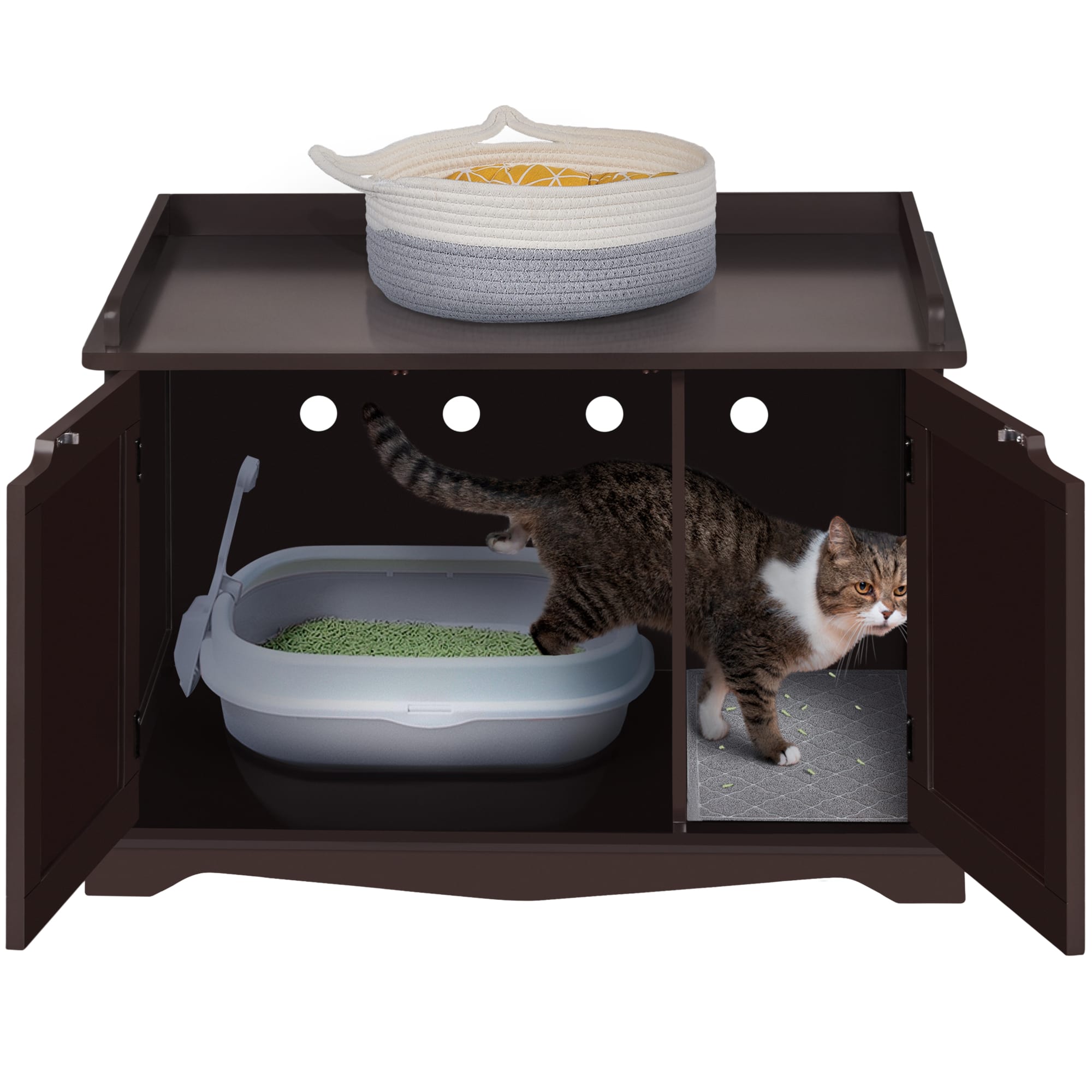 Topeakmart Decorative Espresso Furniture Hidden Washroom Cat Litter Box， 30