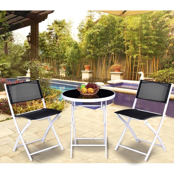 3 Pcs Bistro Set Garden Backyard Round Table Folding Chairs