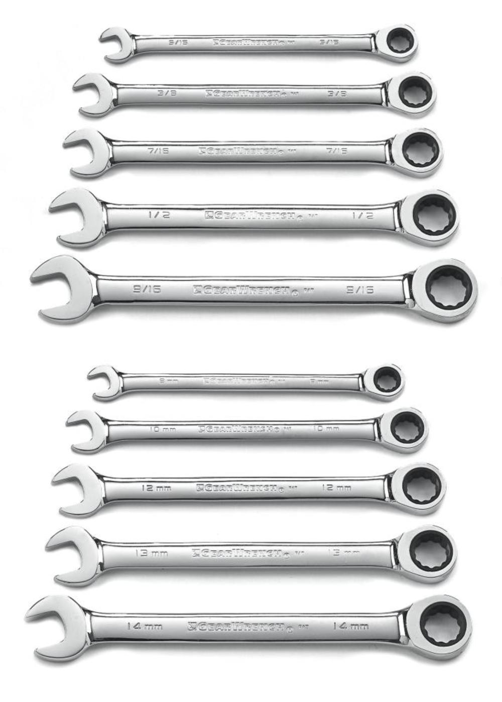 GEARWRENCH 10 Pc 12 Point Ratcheting Combination SAE/Metric Wrench Set 9418 from GEARWRENCH