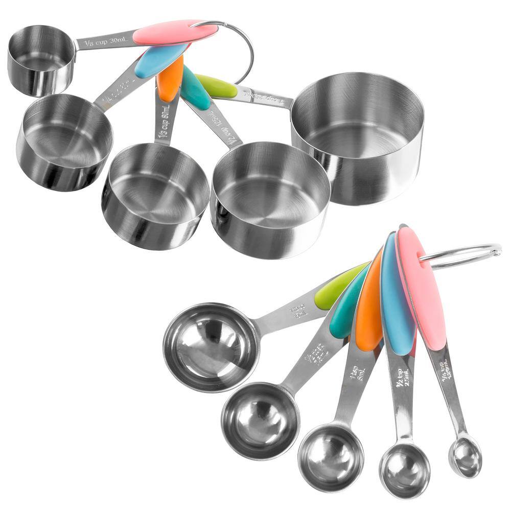 Classic Cuisine 10-Piece Stainless Steel with Silicone Measuring Cups and Spoons Set HW031030