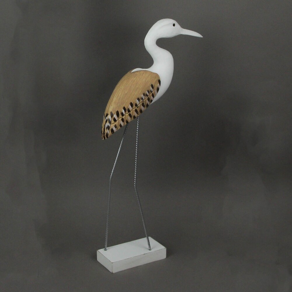 21 Inch Hand Carved White Painted Wood Bird Statue Coastal Sculpture   21 X 8.75 X 2.75 inches