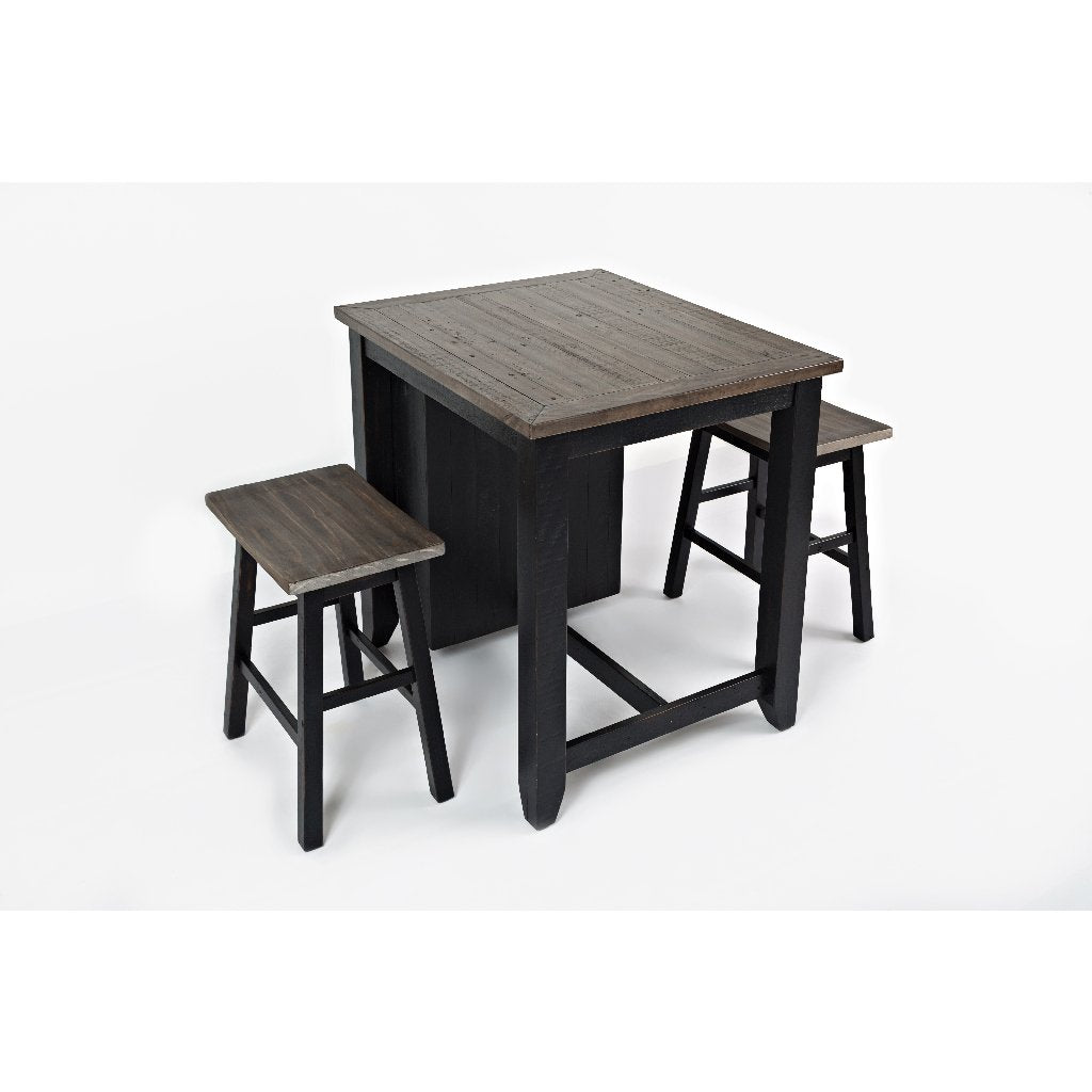 Loft 3-Pc Small Kitchen Island Dining Set in Vintage Black