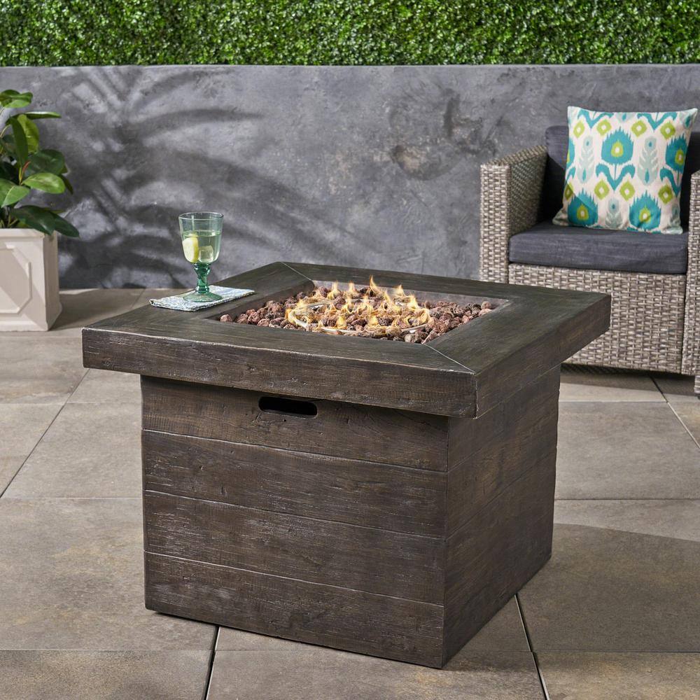 Noble House Anchorage Wood Finish Square Gas Outdoor Fire Pit 7401