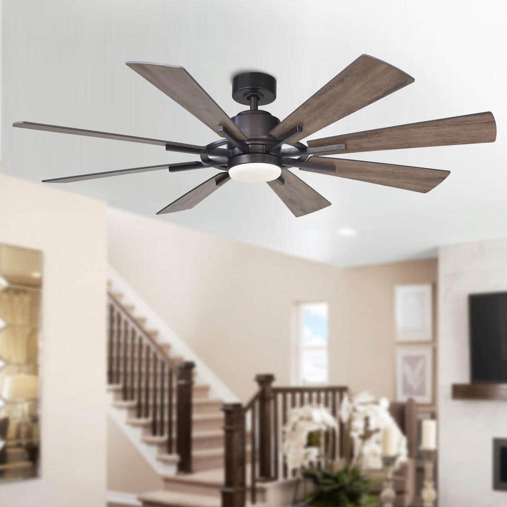 Parrot Uncle Oretha 60 in Windmill 8Blade LED Oilrubbed Bronze Ceiling Fan with Light and Remote Control