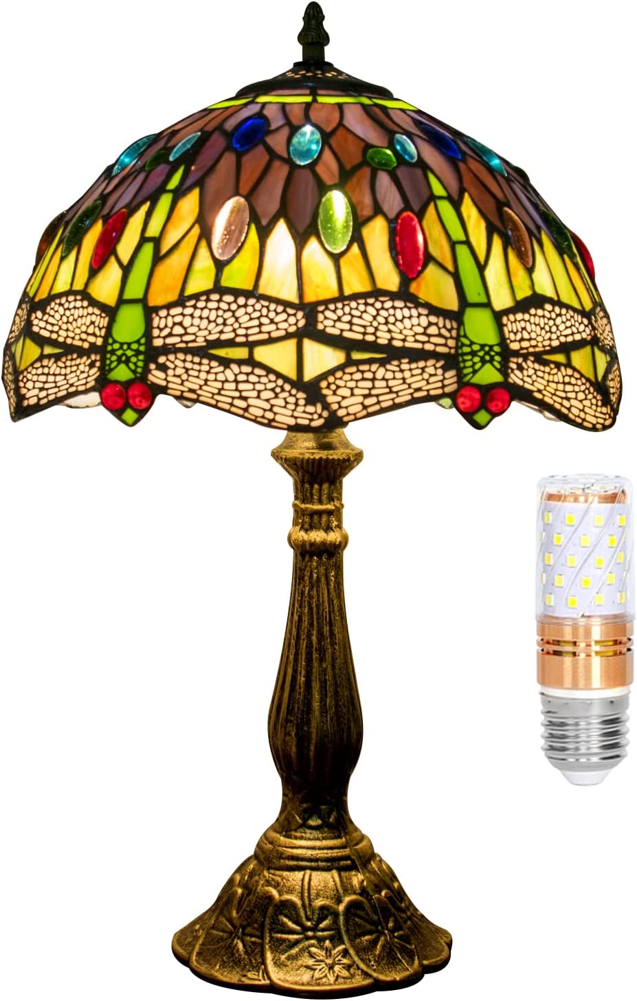 SHADY Tiffany Lamp Stained Glass Lamp Dragonfly Bedroom Table Lamp Reading Desk Light for Bedside Living Room Office Dormitory Dining Room Decorate Housewarming  12x12x18 Include Light Bu