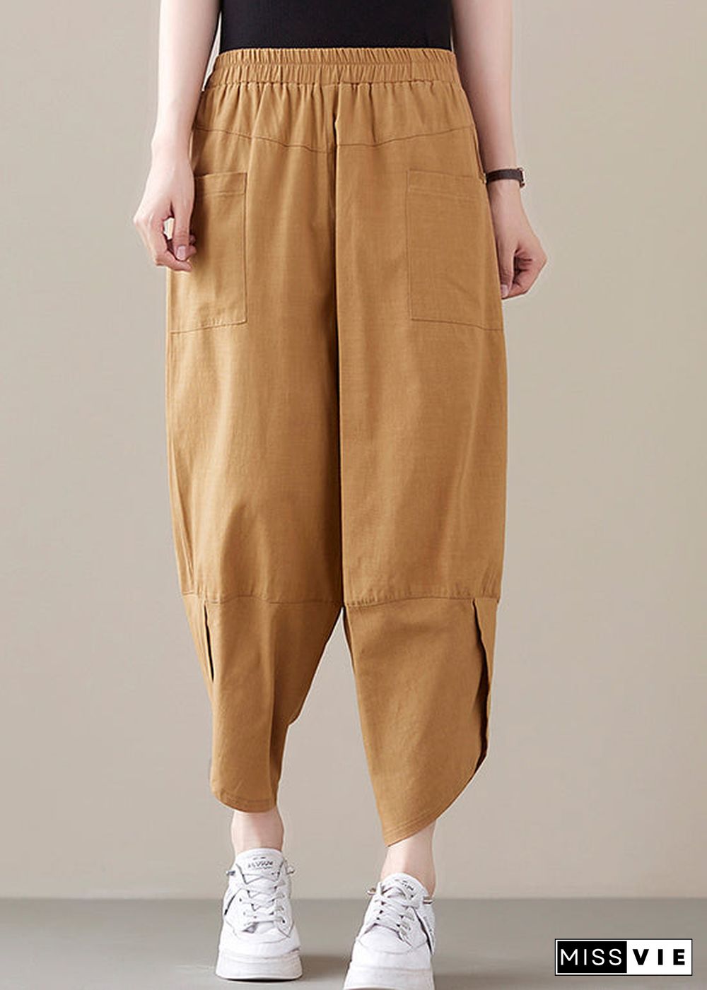 Bohemian Khaki pocket Patchwork Cotton Pants Spring