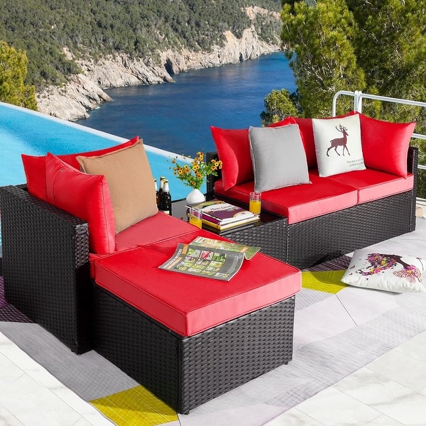 Bossin Patio Furniture Sets Outdoor Sectional Sofa All Weather PE Rattan Patio Conversation Set