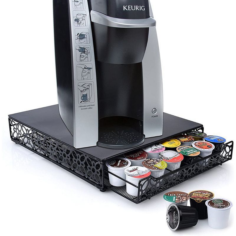 K Cup Holder for Counter - Storage Drawer for Keurig K-Cup Coffee Pod Organizer - Metal Designed K-Cup Storage， 42 Pod Capacity Compact Under Coffee Pot