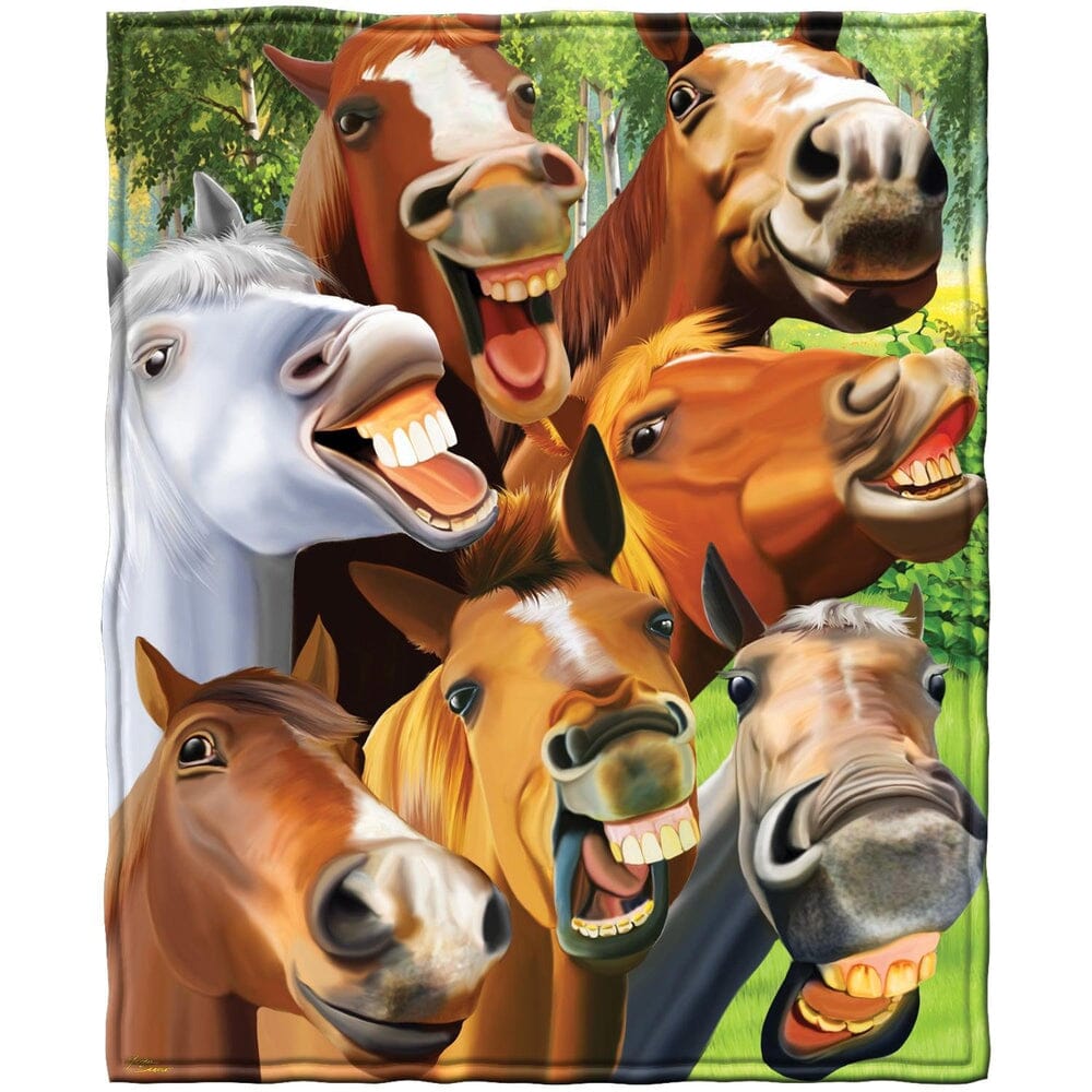 Horses Selfie Super Soft Plush Fleece Throw Blanket