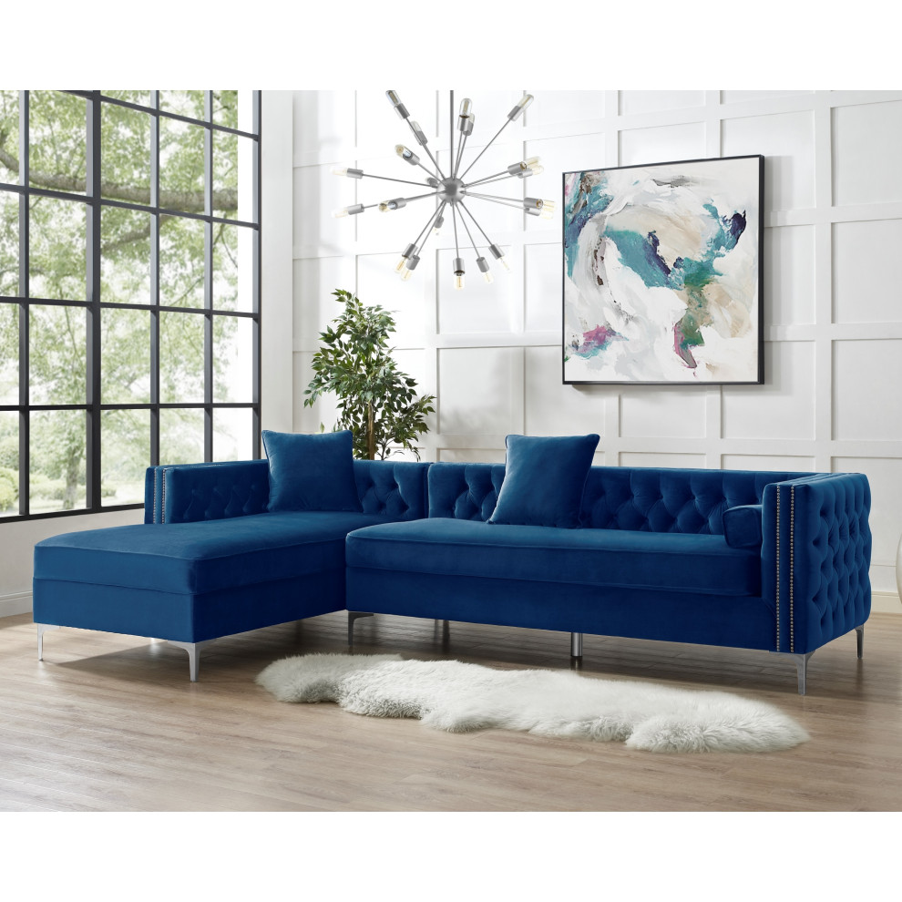 Jeannie Velvet Tufted With Nailhead Trim Sectional   Contemporary   Sectional Sofas   by Inspired Home  Houzz