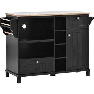 Black 50.8 in. W x 18.1 in. D x 36.2 in. H Kitchen Island Cart with Storage Cabinet and 2-Locking Wheels Kislandblac707