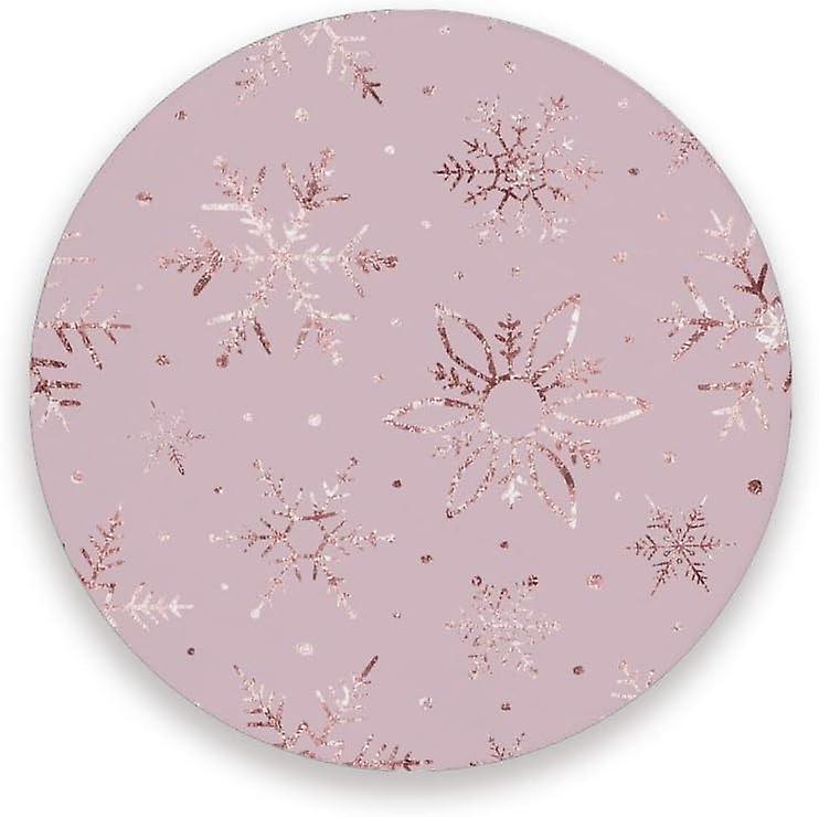 Printed Round Snowflakes Golden Glitter Marble Texture Ceramic Coasters With Cork-backed For Coffee Drink Cup Mat Absorbent Stone Coaster Set Of 1/2/4