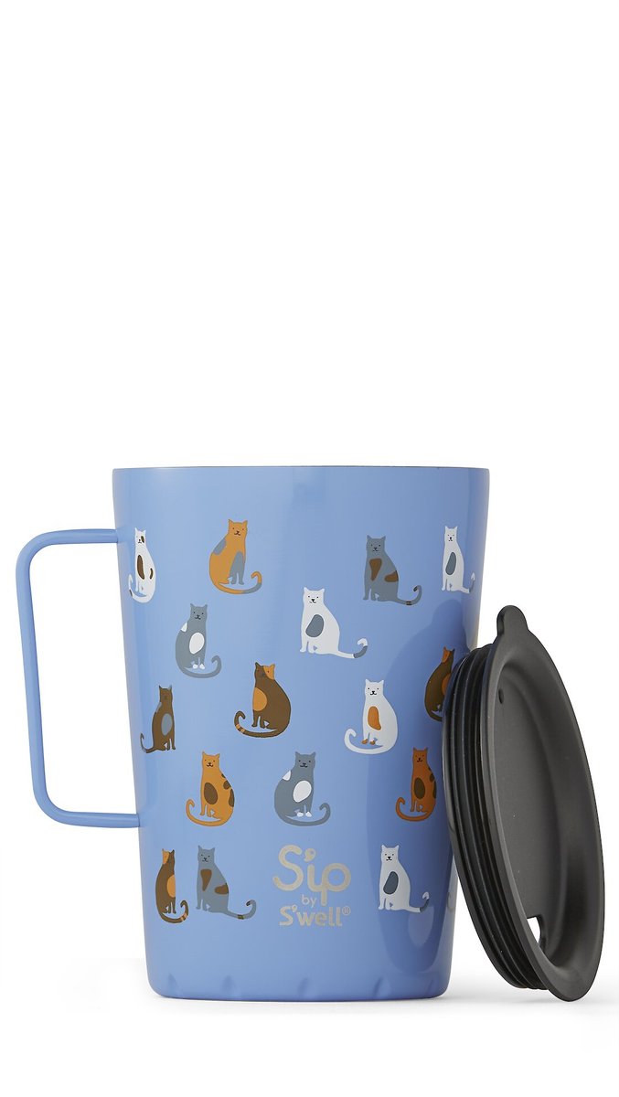 S'ip by S'well Stainless Steel Takeaway Mug， 15-oz， Purrfect Morning