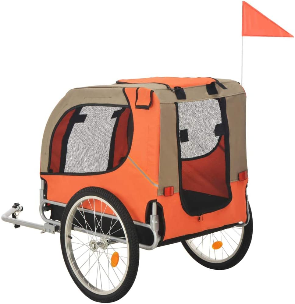 Unfade Memory Dog Bike Carrier Trailer Cargo Cart with Storage Pockets Bicycle Pet Trailers (Orange and Brown)